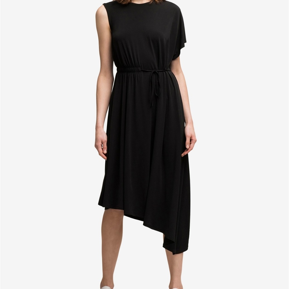 DKNY Black Asymmetrical Midi Dress XS